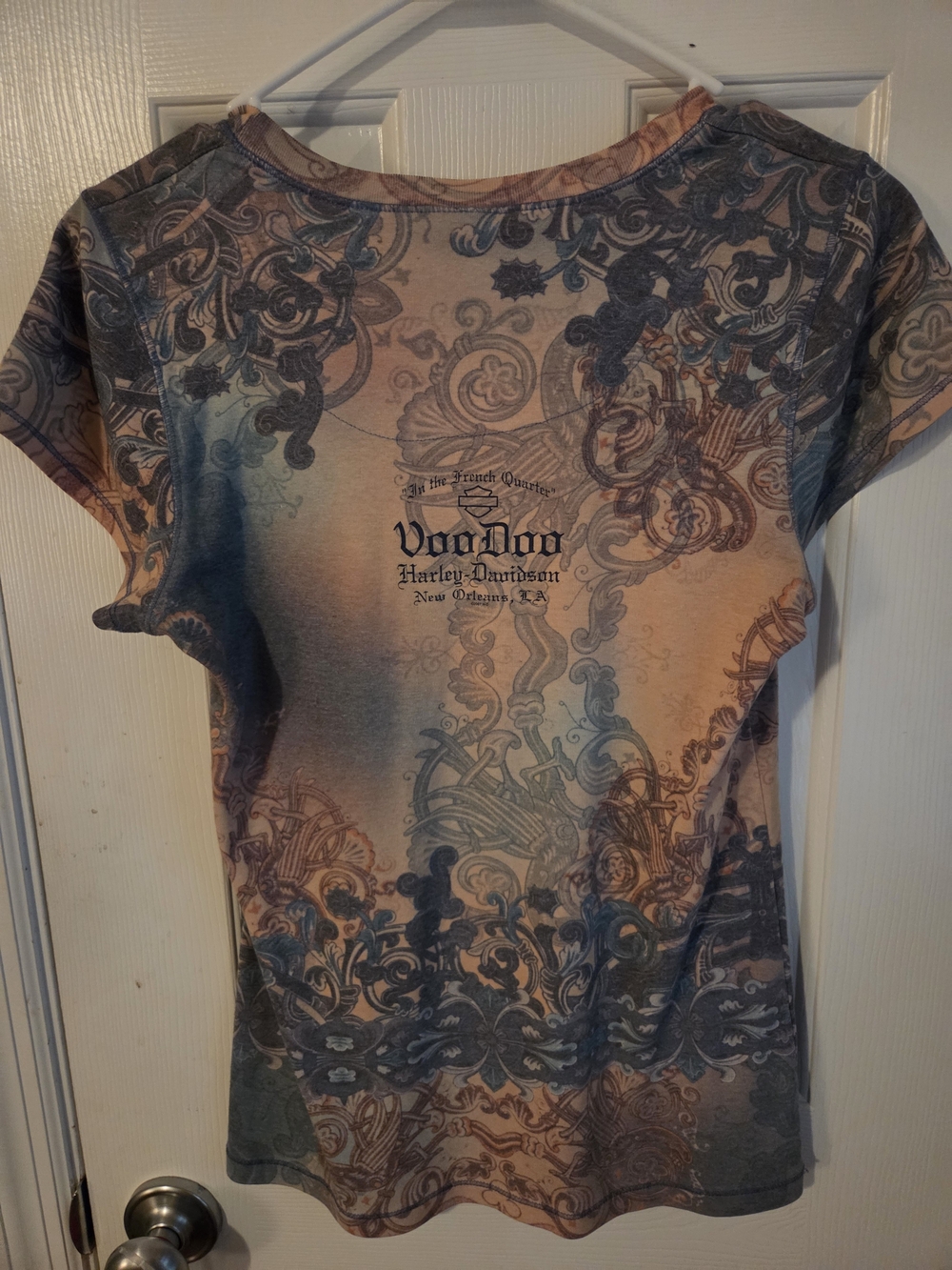 Harley-Davidson Women's Short Sleeve Graphic Tee in Blue and Tan - Picture 2 of 3